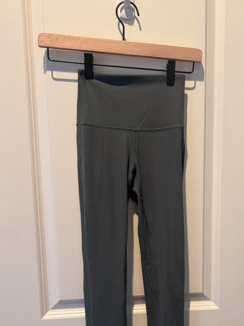 Lululemon Ribbed High-Rise Flared Pants – deep green/grayish color